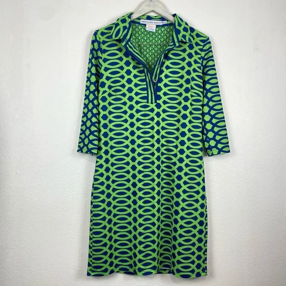 Gretchen Scott Designs Green and Blue Patterned Dress - Picture 2 of 15